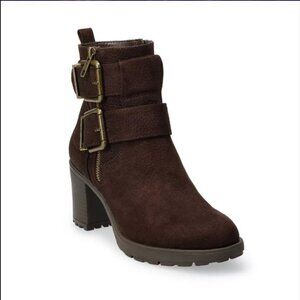 Sonoma Brown Rottweiler High Heel Moto Ankle Boots Sz 10
